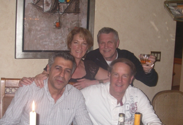 Hussain Mustafa, Bob Cheyne, (behind) Cathy Mustafa (MacDonald), Allan Lysell March 31, 2010 at the home of Linda Mathews (Brodie), Whistler BC