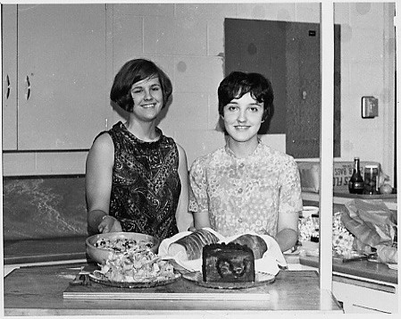 Judy Paterson and Teresa Drabik (James) in Mrs. Klimans Foods class - photo by Rick Bell-Irving 1968